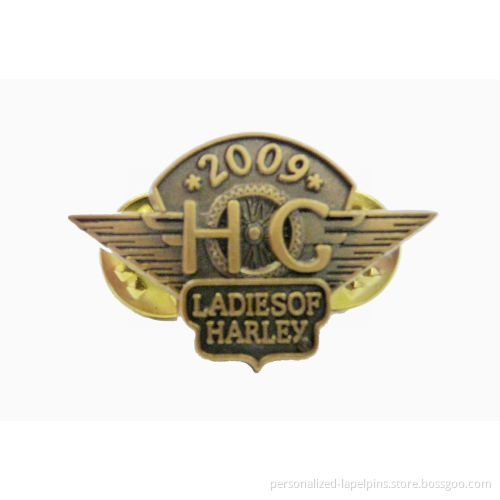 Antique Zinc Alloy Engraved Logo Metal Personalized Lapel Pins, For Souvenir Gifts